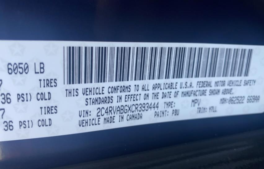 Photo 9 VIN: 2C4RVABGXCR393444 - VOLKSWAGEN ROUTAN SE 