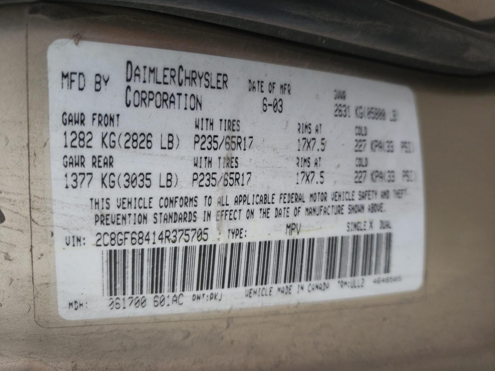 Photo 9 VIN: 2C8GF68414R375705 - CHRYSLER PACIFICA 