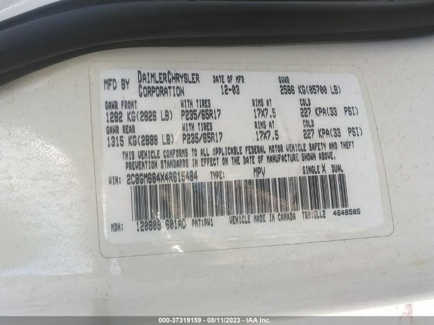 Photo 8 VIN: 2C8GM684X4R615484 - CHRYSLER PACIFICA 