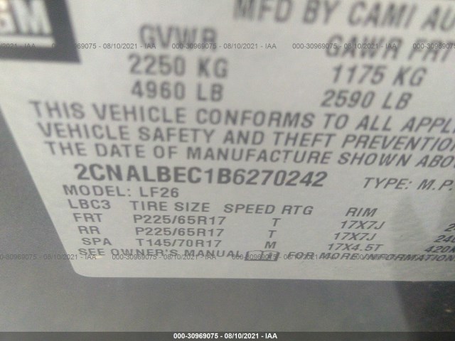 Photo 8 VIN: 2CNALBEC1B6270242 - CHEVROLET EQUINOX 