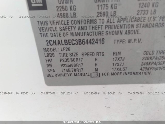 Photo 8 VIN: 2CNALBEC3B6442416 - CHEVROLET EQUINOX 