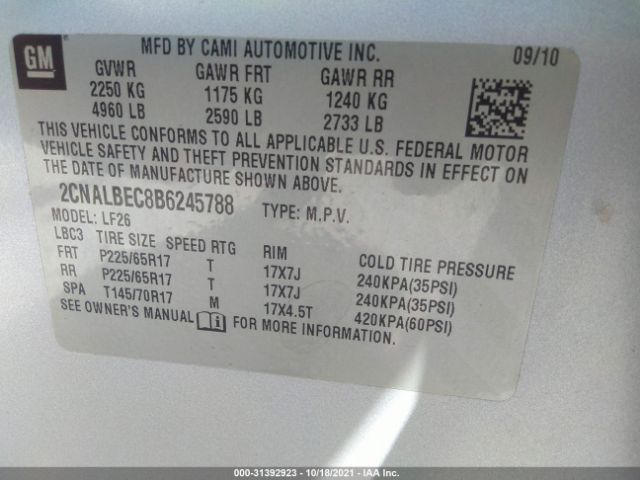 Photo 8 VIN: 2CNALBEC8B6245788 - CHEVROLET EQUINOX 