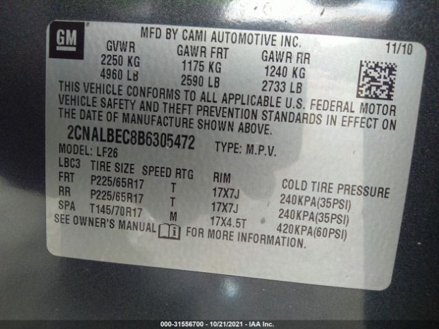 Photo 8 VIN: 2CNALBEC8B6305472 - CHEVROLET EQUINOX 