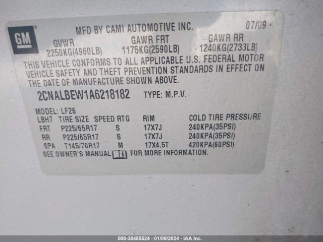 Photo 8 VIN: 2CNALBEW1A6218182 - CHEVROLET EQUINOX 