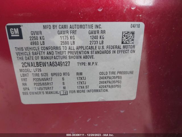 Photo 8 VIN: 2CNALBEW1A6349127 - CHEVROLET EQUINOX 