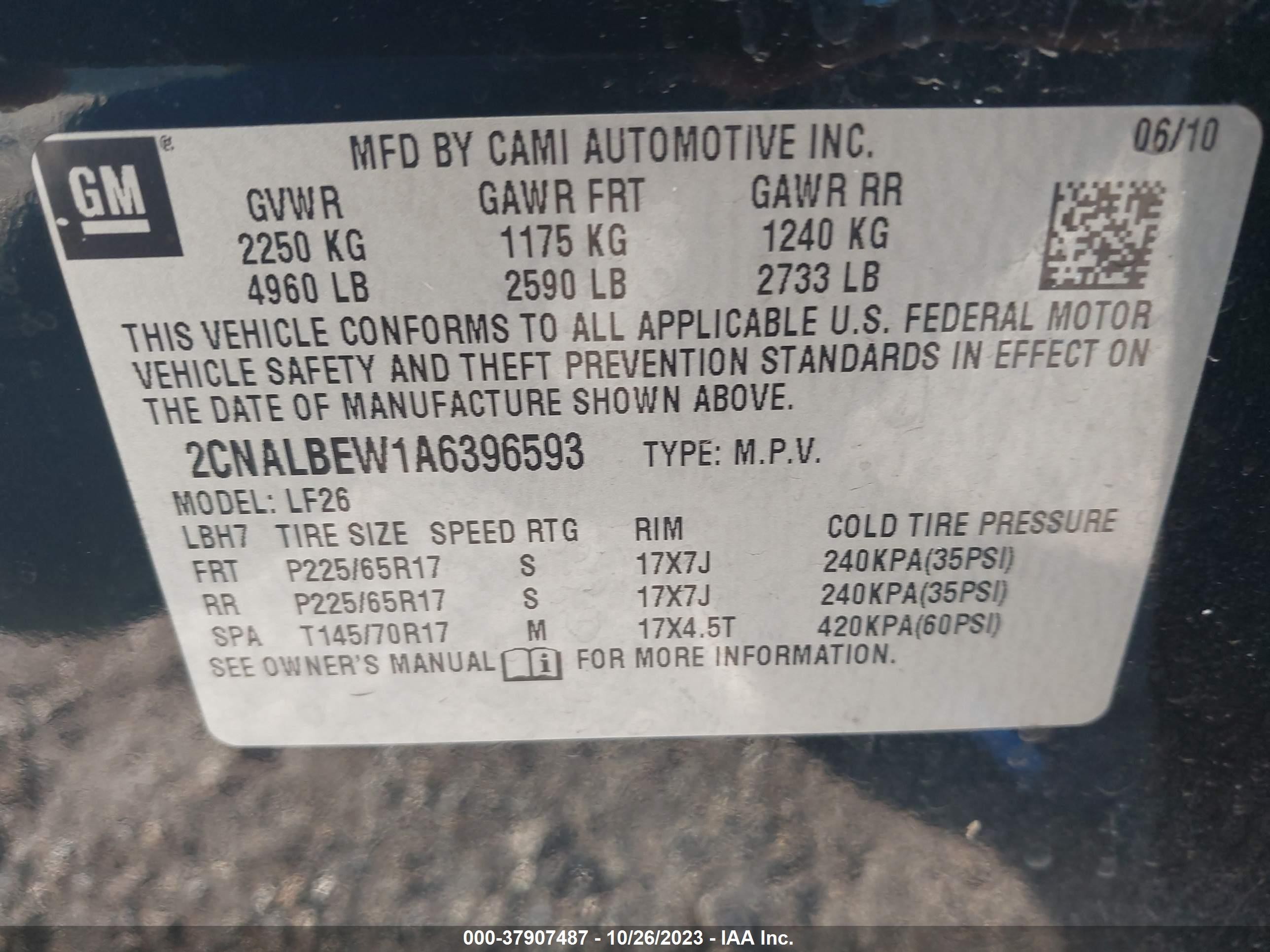 Photo 8 VIN: 2CNALBEW1A6396593 - CHEVROLET EQUINOX 