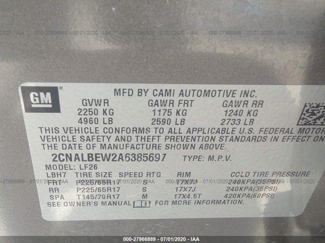 Photo 8 VIN: 2CNALBEW2A6385697 - CHEVROLET EQUINOX 