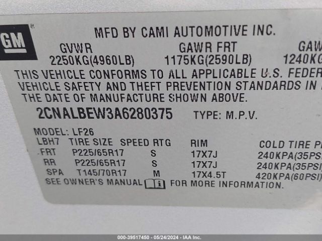 Photo 8 VIN: 2CNALBEW3A6280375 - CHEVROLET EQUINOX 