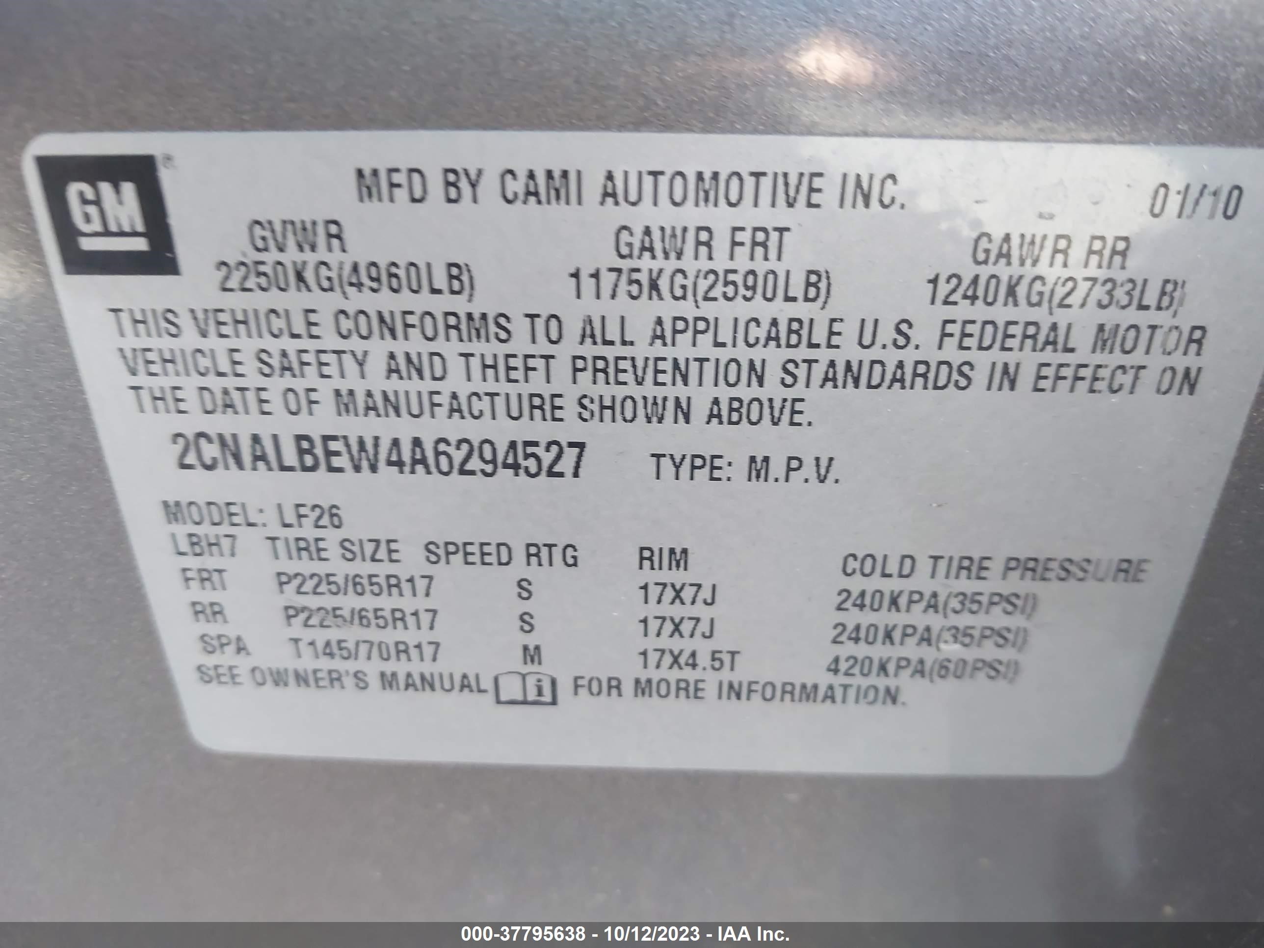 Photo 8 VIN: 2CNALBEW4A6294527 - CHEVROLET EQUINOX 