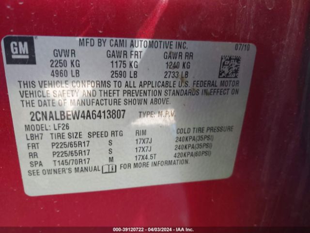 Photo 8 VIN: 2CNALBEW4A6413807 - CHEVROLET EQUINOX 