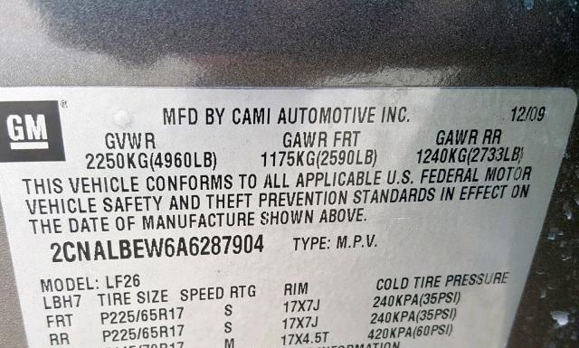 Photo 9 VIN: 2CNALBEW6A6287904 - CHEVROLET EQUINOX 