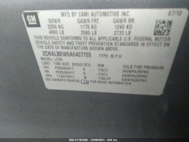 Photo 8 VIN: 2CNALBEW6A6407703 - CHEVROLET EQUINOX 