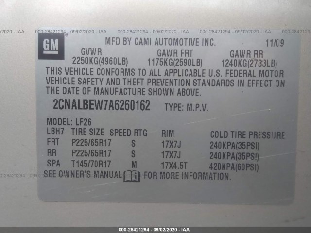 Photo 8 VIN: 2CNALBEW7A6260162 - CHEVROLET EQUINOX 