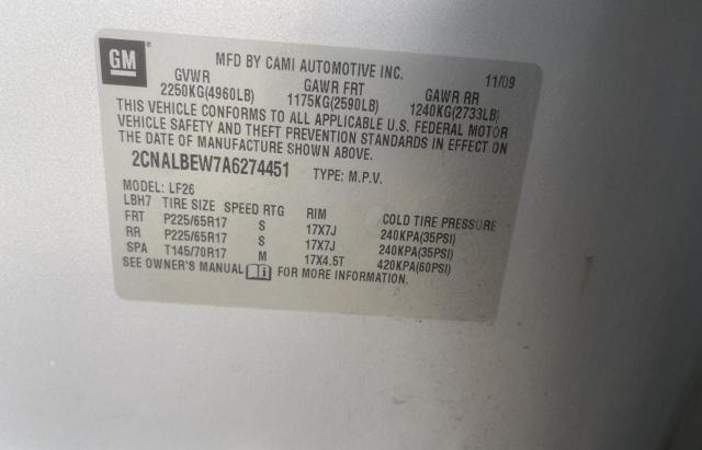 Photo 9 VIN: 2CNALBEW7A6274451 - CHEVROLET EQUINOX LS 