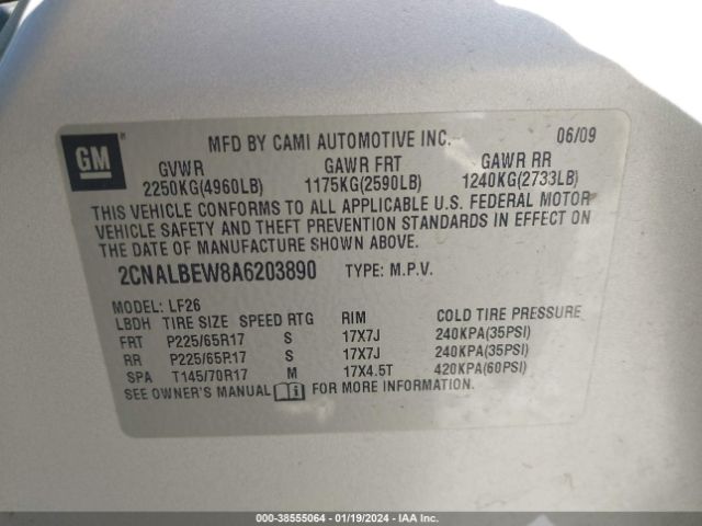 Photo 8 VIN: 2CNALBEW8A6203890 - CHEVROLET EQUINOX 