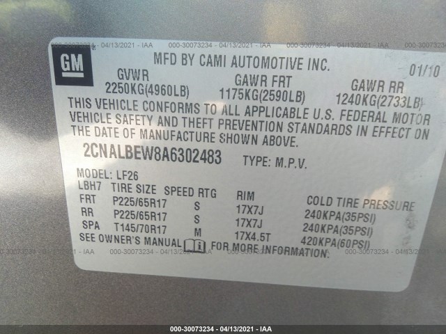 Photo 8 VIN: 2CNALBEW8A6302483 - CHEVROLET EQUINOX 