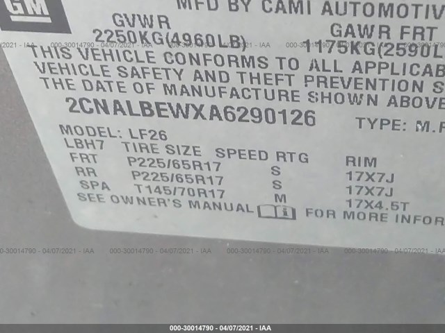 Photo 8 VIN: 2CNALBEWXA6290126 - CHEVROLET EQUINOX 