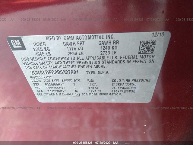 Photo 8 VIN: 2CNALDEC0B6327901 - CHEVROLET EQUINOX 