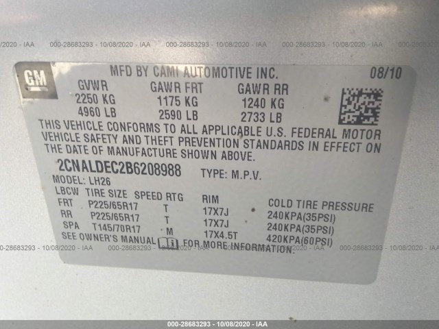 Photo 8 VIN: 2CNALDEC2B6208988 - CHEVROLET EQUINOX 