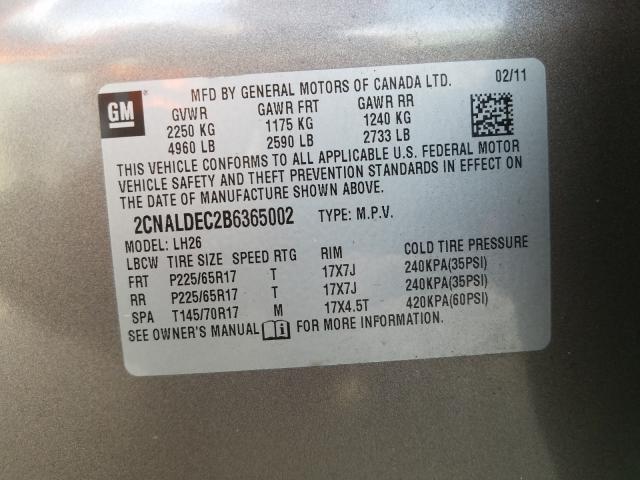 Photo 9 VIN: 2CNALDEC2B6365002 - CHEVROLET EQUINOX LT 