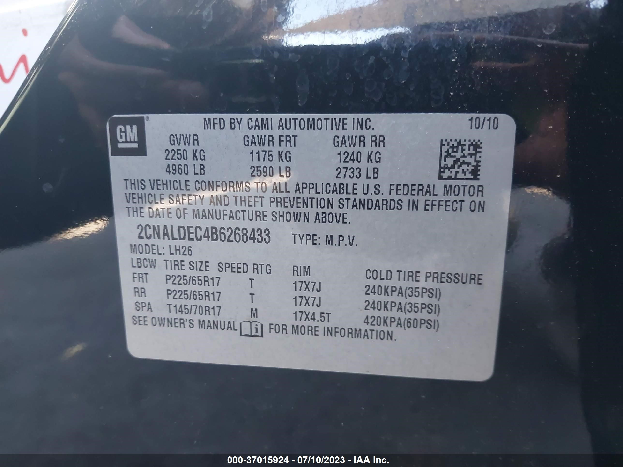 Photo 8 VIN: 2CNALDEC4B6268433 - CHEVROLET EQUINOX 