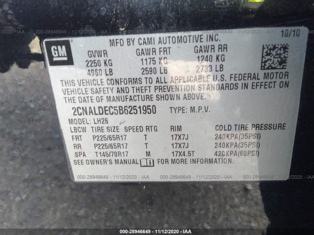 Photo 8 VIN: 2CNALDEC5B6251950 - CHEVROLET EQUINOX 