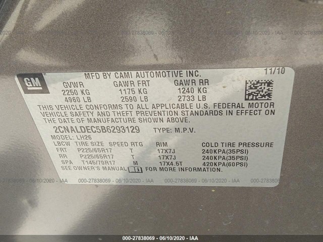 Photo 8 VIN: 2CNALDEC5B6293129 - CHEVROLET EQUINOX 