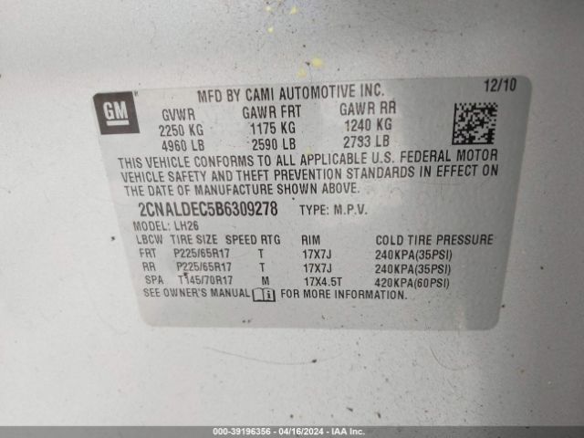 Photo 8 VIN: 2CNALDEC5B6309278 - CHEVROLET EQUINOX 