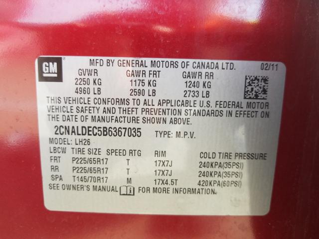 Photo 9 VIN: 2CNALDEC5B6367035 - CHEVROLET EQUINOX LT 