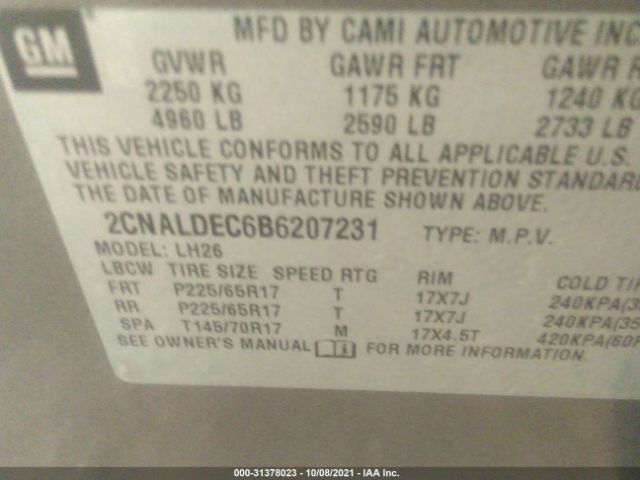 Photo 8 VIN: 2CNALDEC6B6207231 - CHEVROLET EQUINOX 