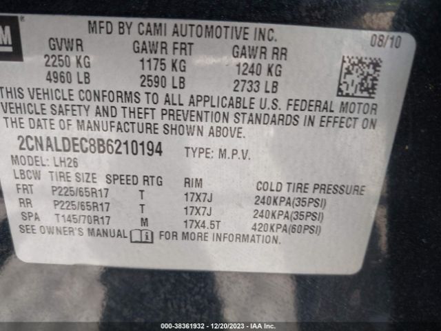 Photo 8 VIN: 2CNALDEC8B6210194 - CHEVROLET EQUINOX 