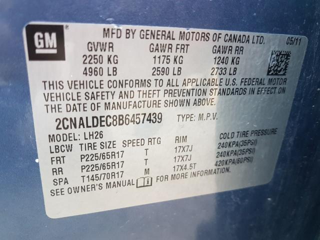 Photo 9 VIN: 2CNALDEC8B6457439 - CHEVROLET EQUINOX LT 