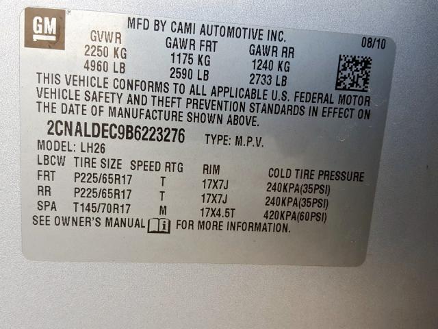 Photo 9 VIN: 2CNALDEC9B6223276 - CHEVROLET EQUINOX LT 