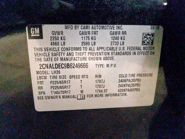 Photo 9 VIN: 2CNALDEC9B6249666 - CHEVROLET EQUINOX LT 