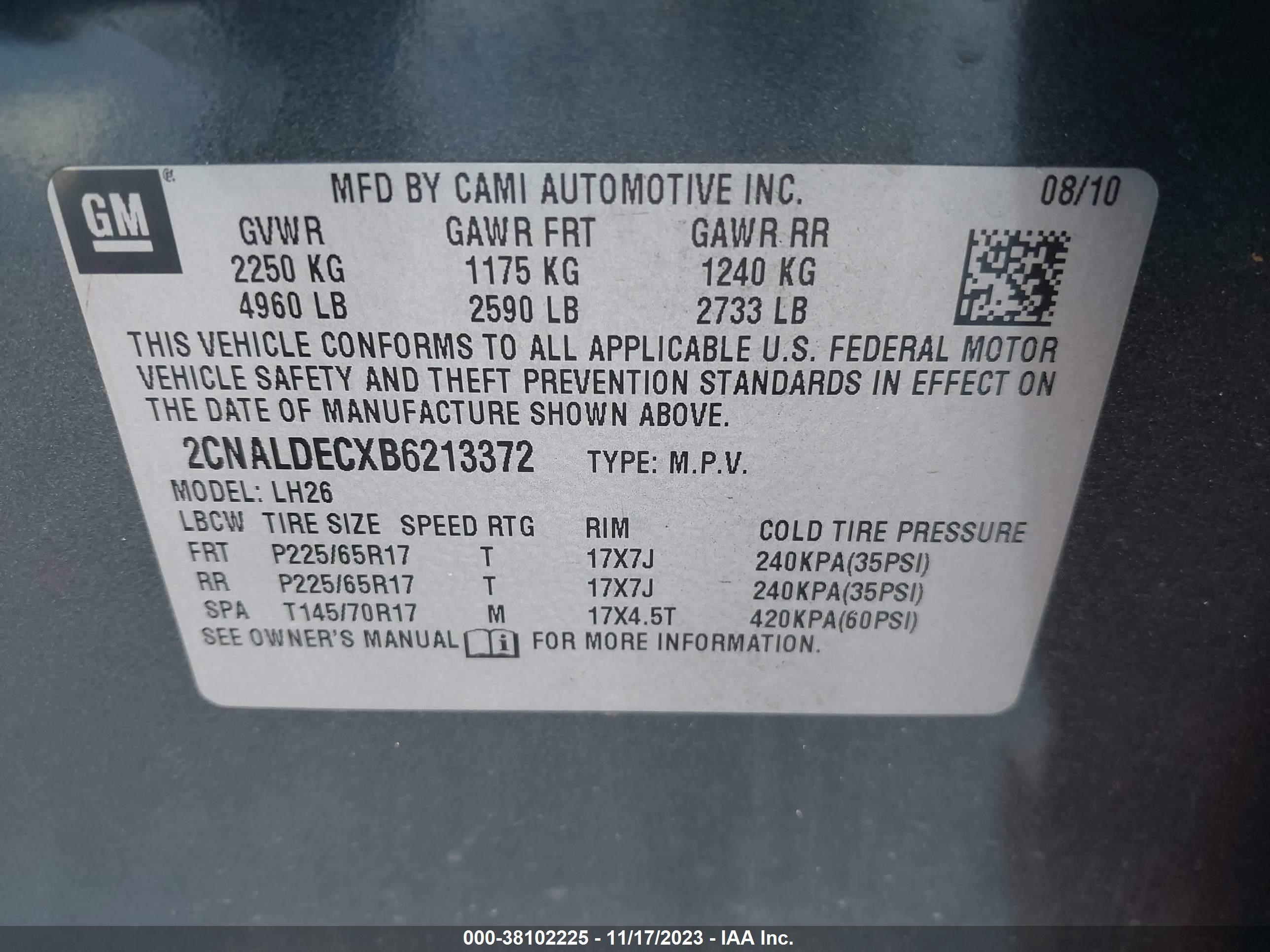 Photo 8 VIN: 2CNALDECXB6213372 - CHEVROLET EQUINOX 