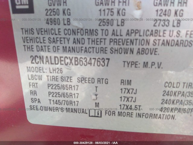 Photo 8 VIN: 2CNALDECXB6347637 - CHEVROLET EQUINOX 