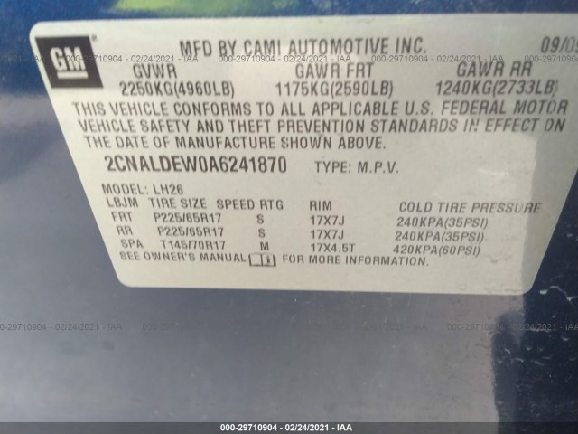 Photo 8 VIN: 2CNALDEW0A6241870 - CHEVROLET EQUINOX 