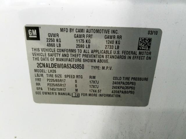 Photo 9 VIN: 2CNALDEW0A6343850 - CHEVROLET EQUINOX LT 