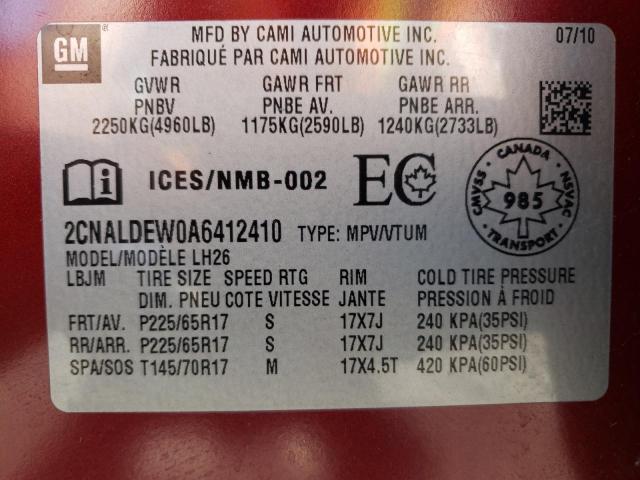 Photo 9 VIN: 2CNALDEW0A6412410 - CHEVROLET EQUINOX LT 