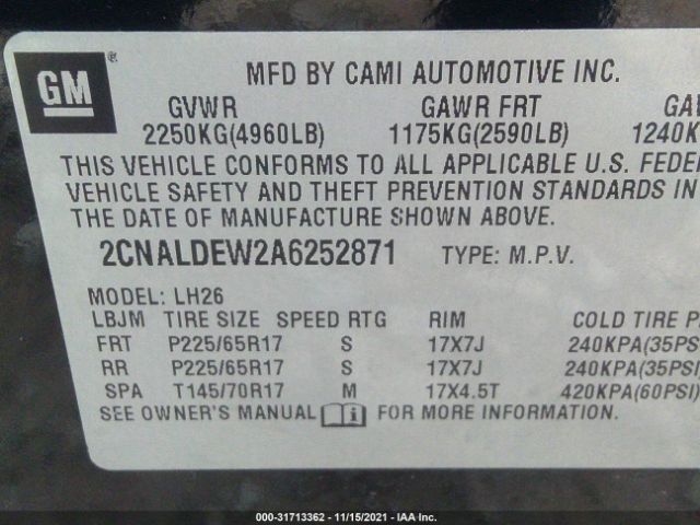 Photo 8 VIN: 2CNALDEW2A6252871 - CHEVROLET EQUINOX 