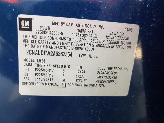 Photo 9 VIN: 2CNALDEW2A6262364 - CHEVROLET EQUINOX LT 