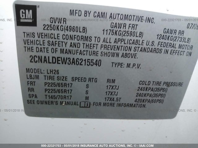 Photo 8 VIN: 2CNALDEW3A6215540 - CHEVROLET EQUINOX 