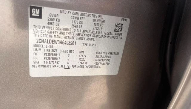 Photo 9 VIN: 2CNALDEW3A6403961 - CHEVROLET EQUINOX LT 