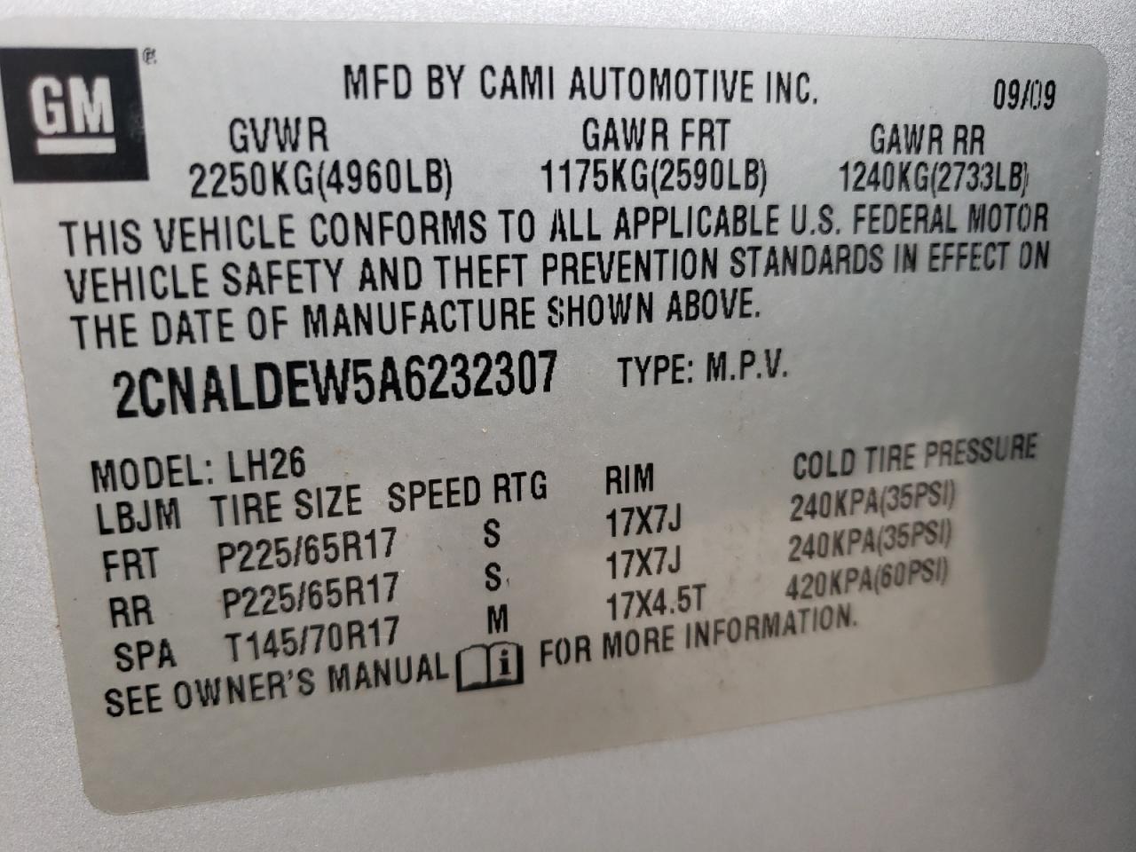 Photo 11 VIN: 2CNALDEW5A6232307 - CHEVROLET EQUINOX 