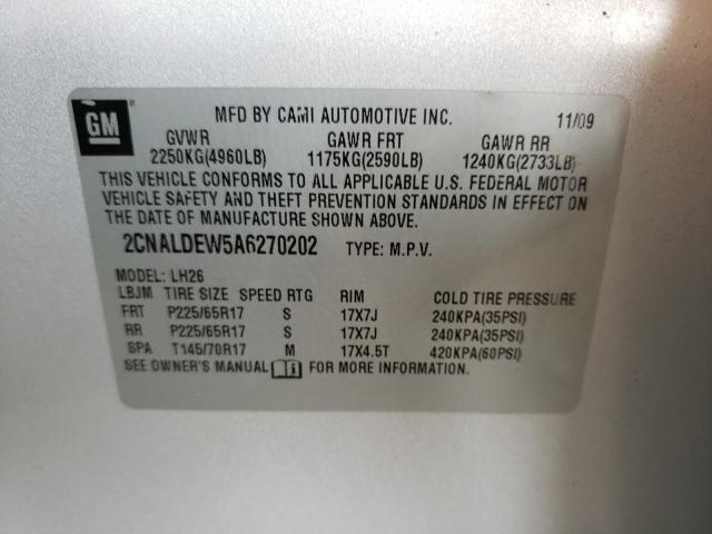 Photo 9 VIN: 2CNALDEW5A6270202 - CHEVROLET EQUINOX LT 