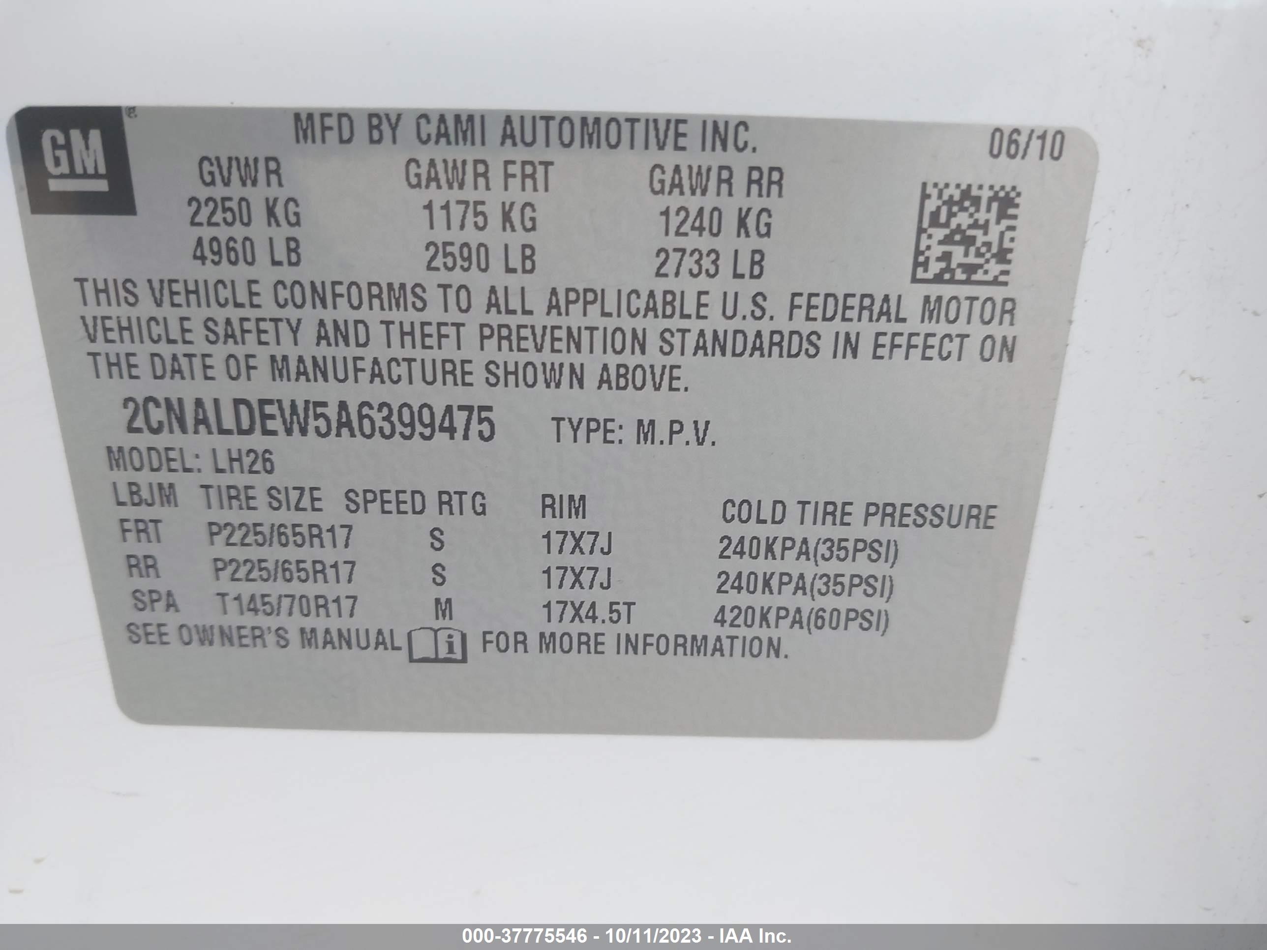 Photo 8 VIN: 2CNALDEW5A6399475 - CHEVROLET EQUINOX 