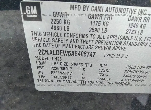 Photo 8 VIN: 2CNALDEW5A6406747 - CHEVROLET EQUINOX 