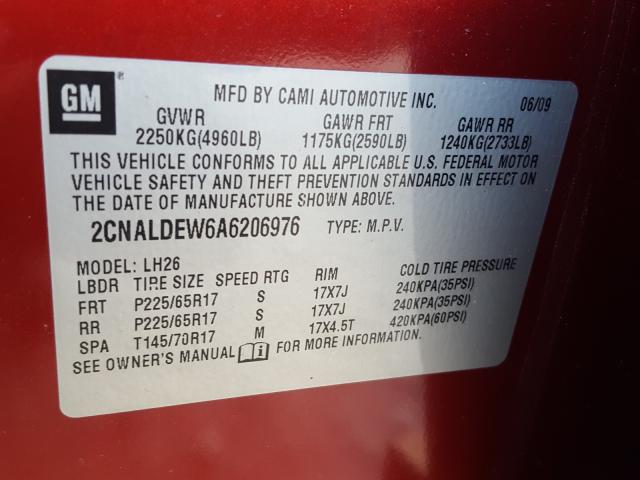 Photo 9 VIN: 2CNALDEW6A6206976 - CHEVROLET EQUINOX LT 