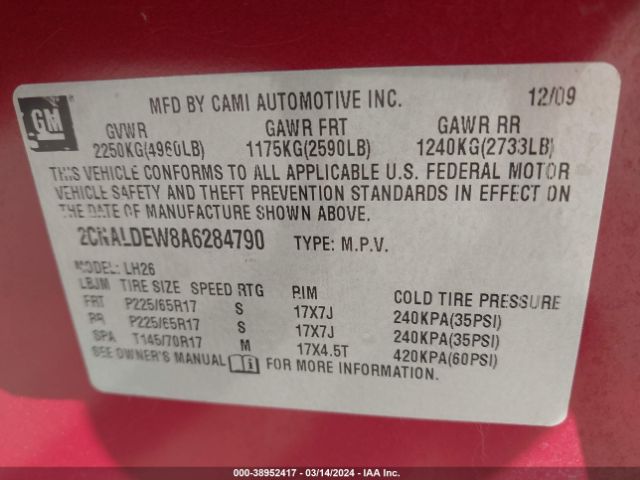 Photo 8 VIN: 2CNALDEW8A6284790 - CHEVROLET EQUINOX 