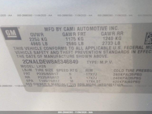 Photo 8 VIN: 2CNALDEW8A6346849 - CHEVROLET EQUINOX 